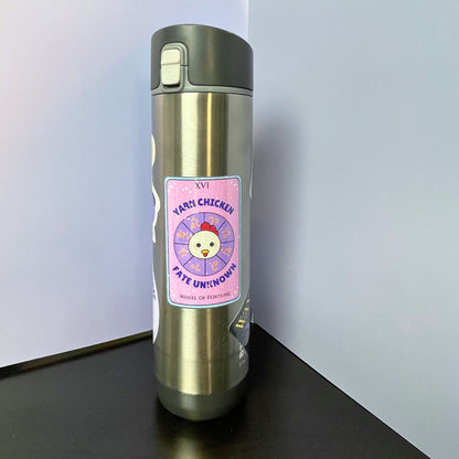 Water bottle with yarn chicken sticker